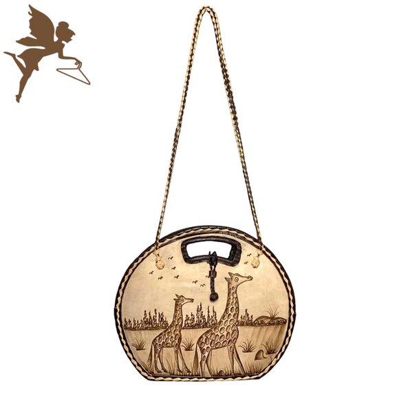 RARE GENUINE AFRICAN Burkina Hand Painted Giraffe Handbag